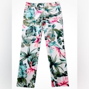 New York & Co Pants Cropped Size 8 Tropical Floral Spring Summer Stretch